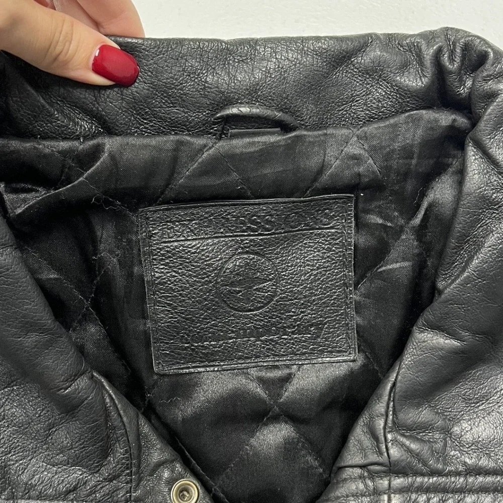 Adventure Bound Leather Jacket Mens L Black Bomber Quilted Lined Full Zip Vtg